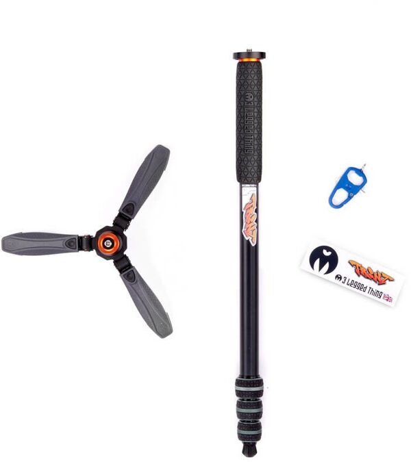 3 Legged Thing Trent 2.0, Einbeinstativ aus Aluminium  Grau mit Docz2 Fußstabilisator
