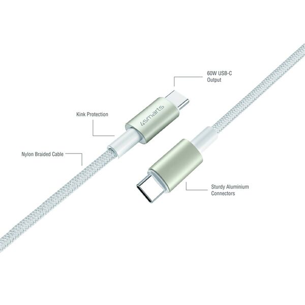 4smarts USB-C auf USB-C Kabel Premium Cord 60W 3er Set 0,5m+1,5m+3m weiß/sil 