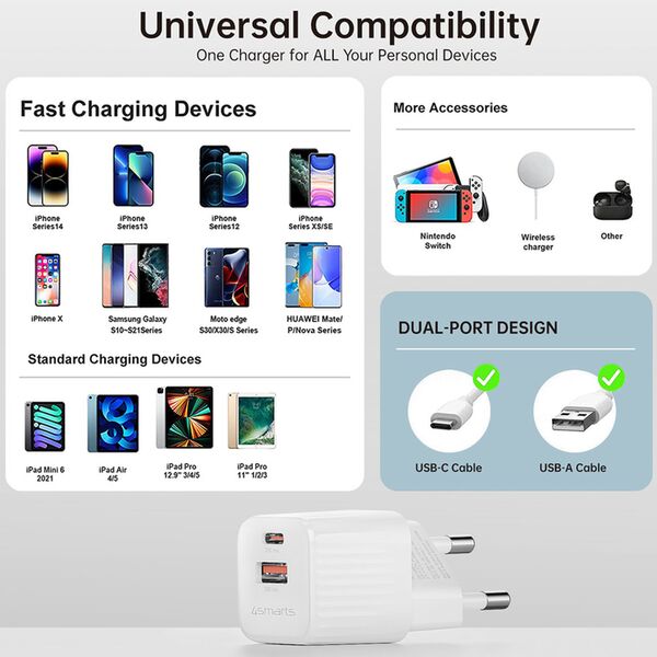 4smarts VoltPlug Duos Mini PD 20W USB-A / USB-C  inkl. USB-C Kabel
