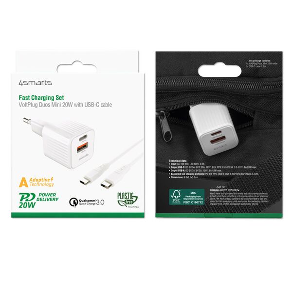 4smarts VoltPlug Duos Mini PD 20W USB-A / USB-C  inkl. USB-C Kabel
