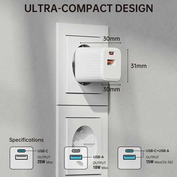 4smarts VoltPlug Duos Mini PD 20W USB-A / USB-C  inkl. USB-C Kabel