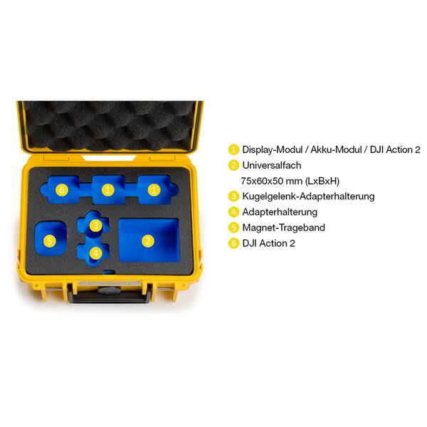 B&W Outdoor.cases Type 500  für DJI Action 2 Power Combo oder DJI Action gelb