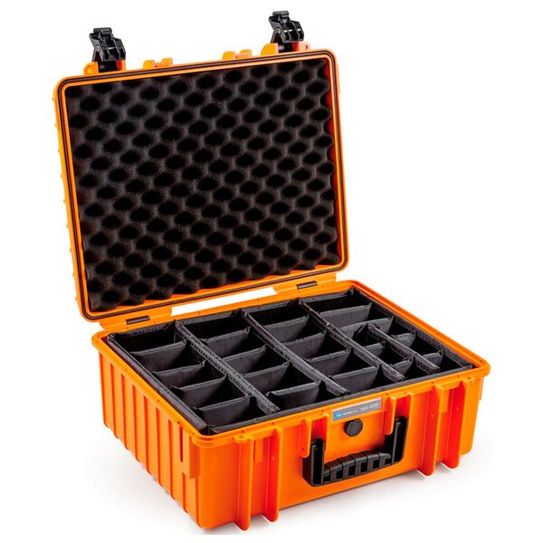 B&W Outdoor.cases type 6000  mit Trennwand System (RPD) orange