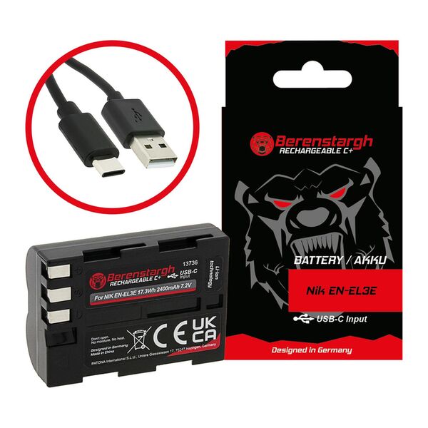 Berenstargh Akku Nikon EN-EL3E 2400mAh USB-C Input 