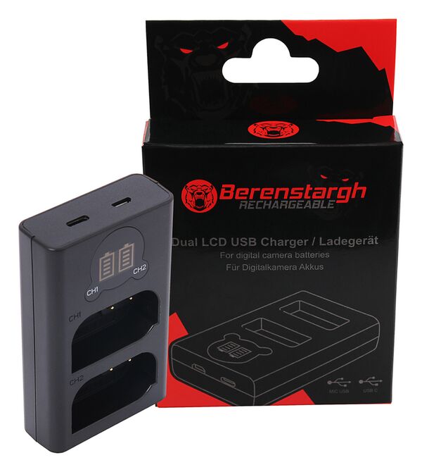Berenstargh Dual LCD USB Charger f. Panasonic DMW-BLK22, 500mA, 8.4V 
