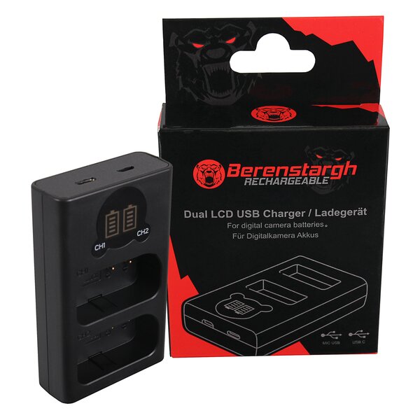 Berenstargh Dual LCD USB Ladegerät f. Panasonic  DMW-BLJ31, 500mA, 8.4V