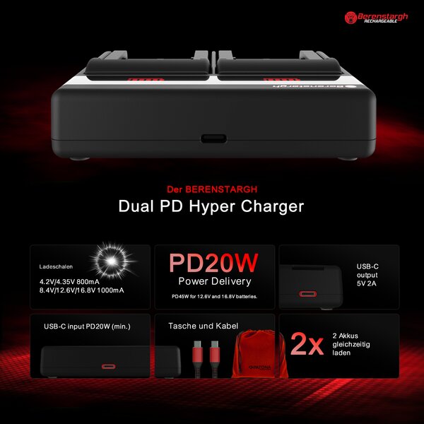 Berenstargh Dual PD Hyper Ladegerät / USB-C in/out  Minolta NP-200