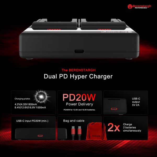 Berenstargh Dual PD Hyper Ladegerät / USB-C in/out  SupTig 3 SJ4000