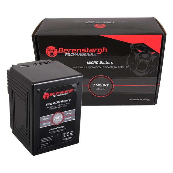 Berenstargh MICRO V190 V-Mount Akku mit 189Wh, 12800mAh, 14,8V, USB5V/2.4A 