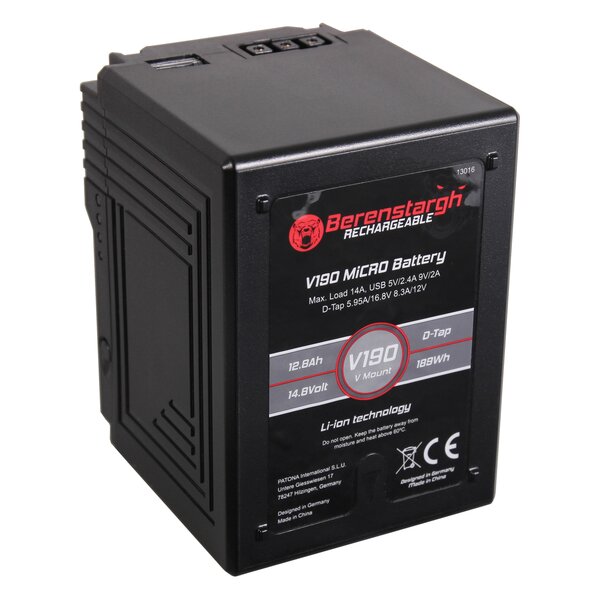 Berenstargh MICRO V190 V-Mount Akku mit 189Wh, 12800mAh, 14,8V, USB5V/2.4A 