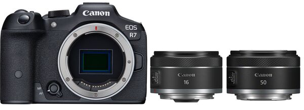 Canon EOS R7 Gehäuse + RF 16mm f/2,8 STM + RF 50mm f/1,8 STM 