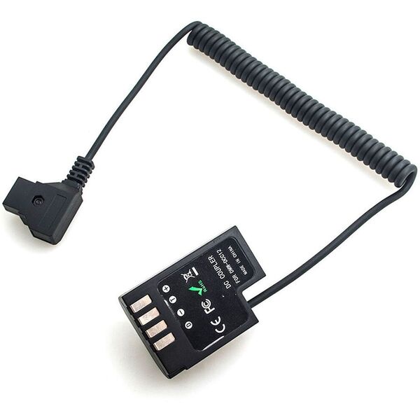 Caruba Panasonic DMW-DCC12 Volldecodierung Dummy-Batterie + D-TAP B-Typ Anschluss (Spiralkabel) 