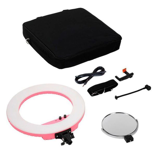 Caruba Ringleuchte Vlogger 18 Zoll LED-Set Economy mit Tasche  rosa