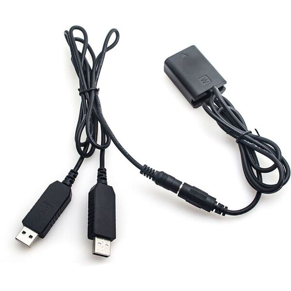 Caruba Sony NP-FW50 Volldecodierung Dummy-Batterie + 5V 2A duales USB-Kabel 