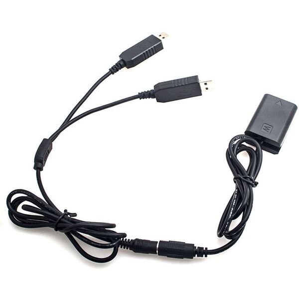 Caruba Sony NP-FW50 Volldecodierung Dummy-Batterie + 5V 2A duales USB-Kabel 