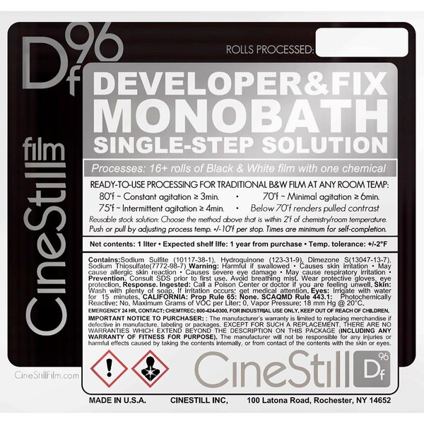 Cinestill Df96 “Developer&Fix” B&W Monobath Fixierentwickler 1000ml Konzentrat 