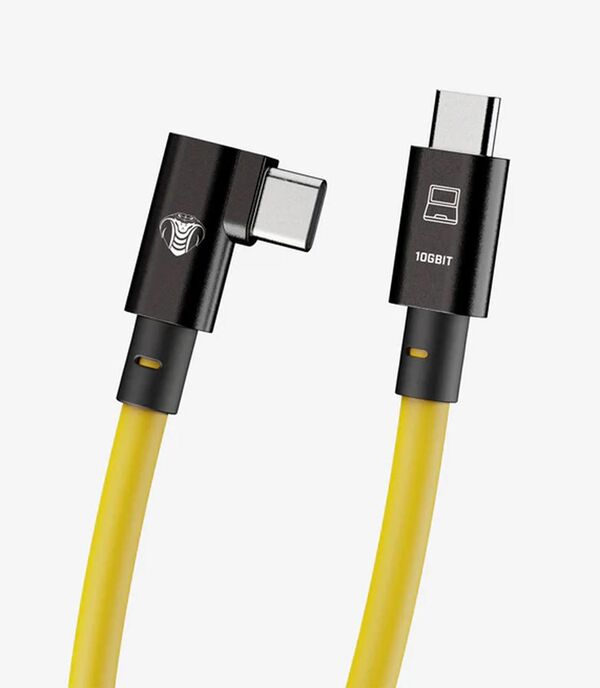 COBRAUNION USB-C Tether Kabel - 10M 10G  Gerade - 90° abgewinkelt gelb