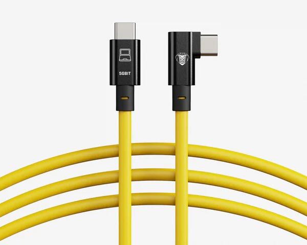 COBRAUNION USB-C Tether Kabel - 10M 5G  Gerade - 90° abgewinkelt gelb