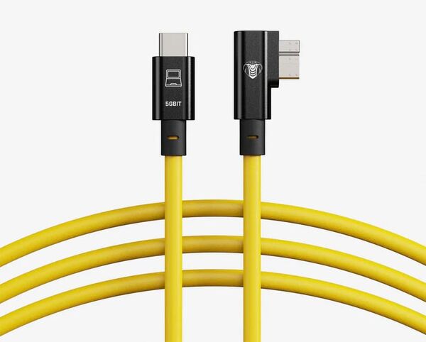 COBRAUNION USB-C Tether Kabel - 5M 10G  Gerade - 90° Micro-B gelb