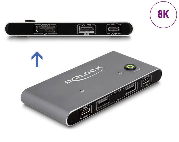 Delock USB-C KVM Switch zu DisplayPort 8K 30 Hz mit USB 2.0 