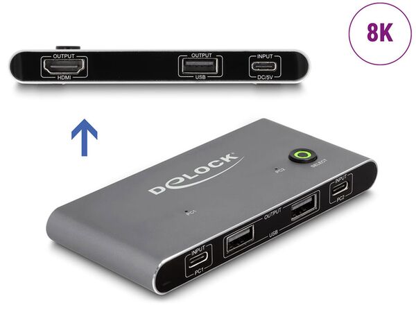 Delock USB-C KVM Switch zu HDMI 8K 60 Hz mit USB 2.0 