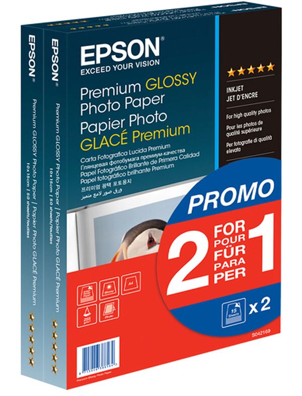 Epson Premium Glossy Photo Papier 10x15 2 x 40 Blatt 255 g/m² Vorteilspack 