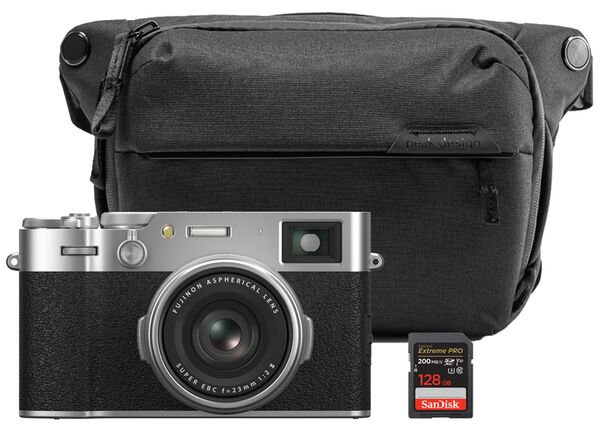 Fujifilm X100VI + Peak Design Everyday Sling V2 + Extreme Pro SDXC 200MB/s 128 GB  silber