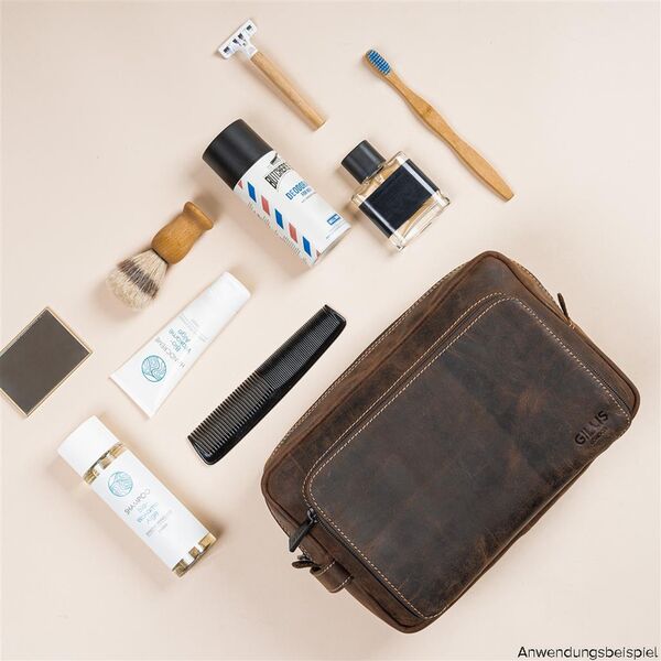 Gillis Leder Kulturbeutel Wellington  vintage brown large