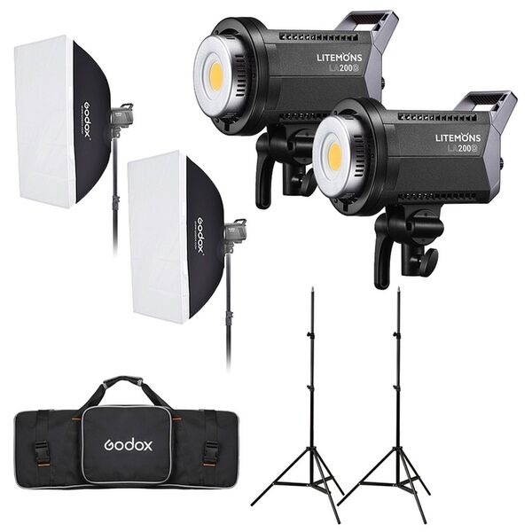 Godox LA200D - Kit 2 x Litemons Tageslicht LED-Leuchte mit Zubehör 