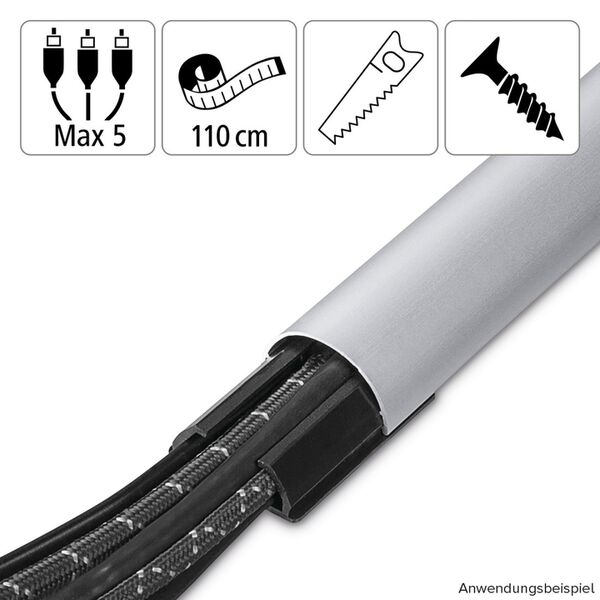 Hama Alu-Kabelkanal, halbrund, 110 x 3,3 x 1,8 cm, Silber 