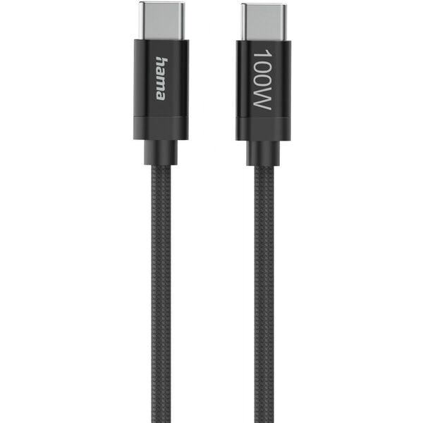 Hama Ladekabel Fabric, USB-C - USB-C, 100W, 1,5 m, Nylon, Schwarz 