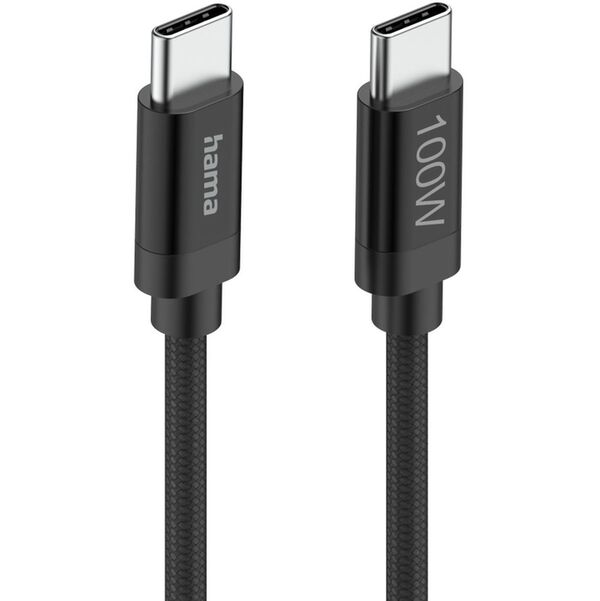 Hama Ladekabel Fabric, USB-C - USB-C, 100W, 1,5 m, Nylon, Schwarz 