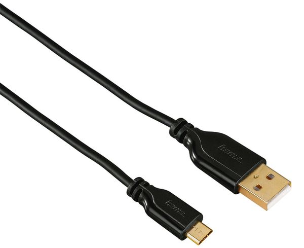Hama Micro-USB-Kabel, verdrehsicher, vergoldet 0,75 m  schwarz