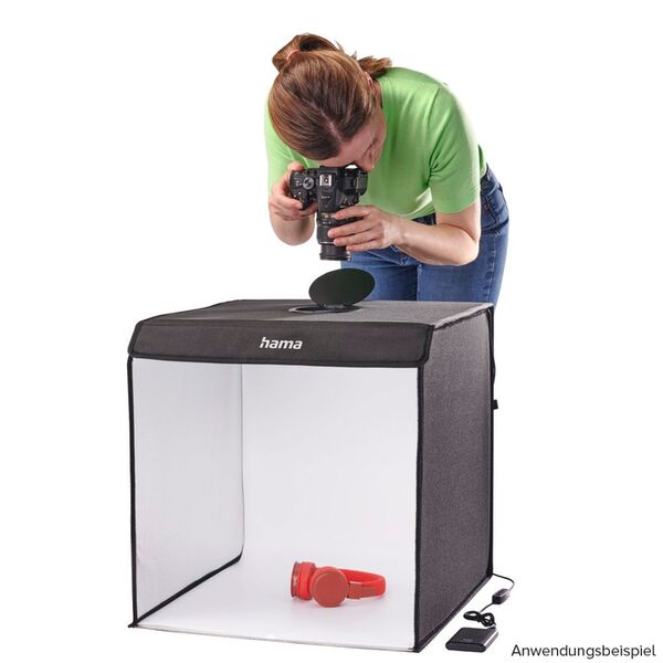 Hama Mobiles Mini-Fotostudio ToGo, faltbare Fotobox mit LED-Ringlicht, 50x50cm 