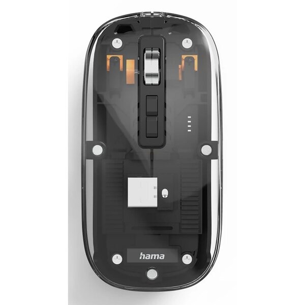 Hama Multi-Device-Maus WM-600, kabellos, Funk/BT, flach, 6 Tasten, transparent 