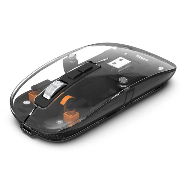 Hama Multi-Device-Maus WM-600, kabellos, Funk/BT, flach, 6 Tasten, transparent 
