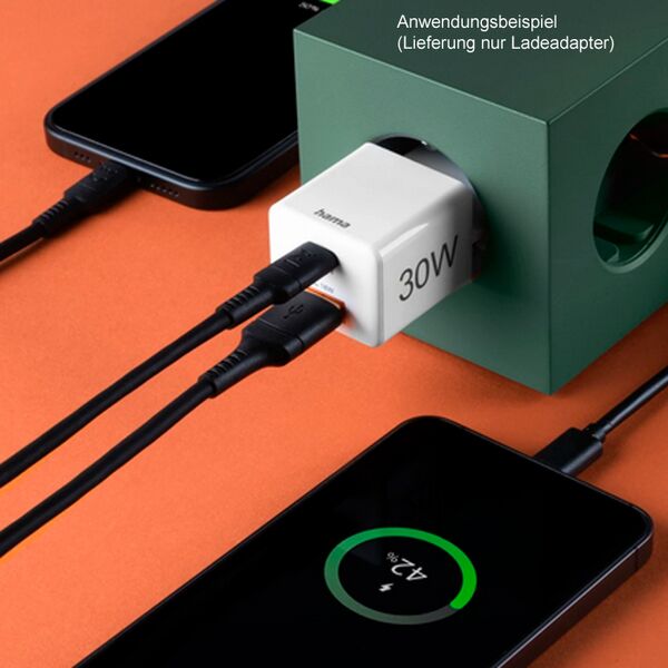 Hama Schnellladegerät, 1x USB-C, 1x USB-A, Mini-Ladegerät, PD  30 Watt weiß