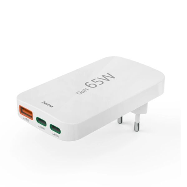 Hama Schnellladegerät, 2x USB-C, 1x USB-A, flaches Mini-Ladegerät, PD, 65 W, WS 