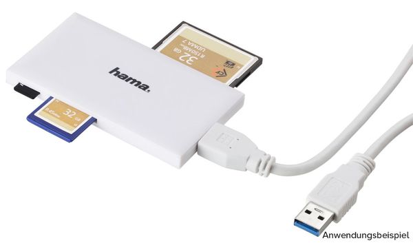Hama USB-3.0-Multi-Kartenleser, SD/microSD/CF/MS  Weiß