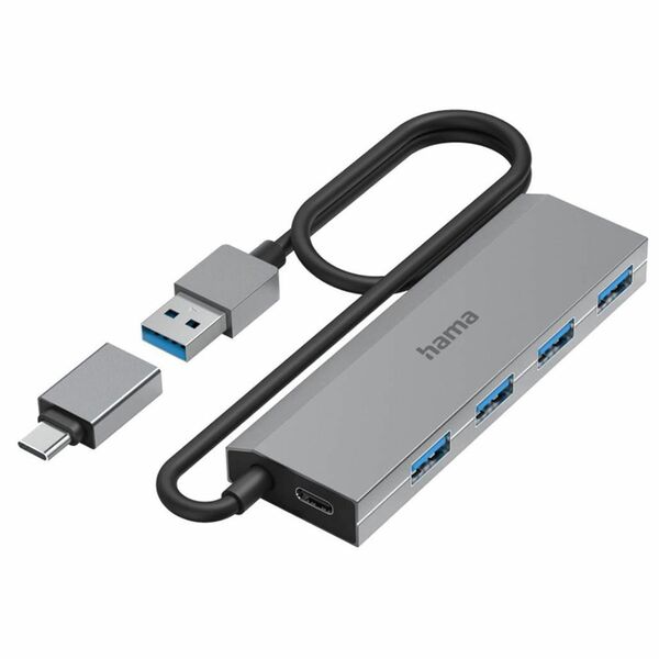 Hama USB-C Hub, 4 Ports, USB 3.2 Gen1, inkl. USB-C Adapter und Netzteil 