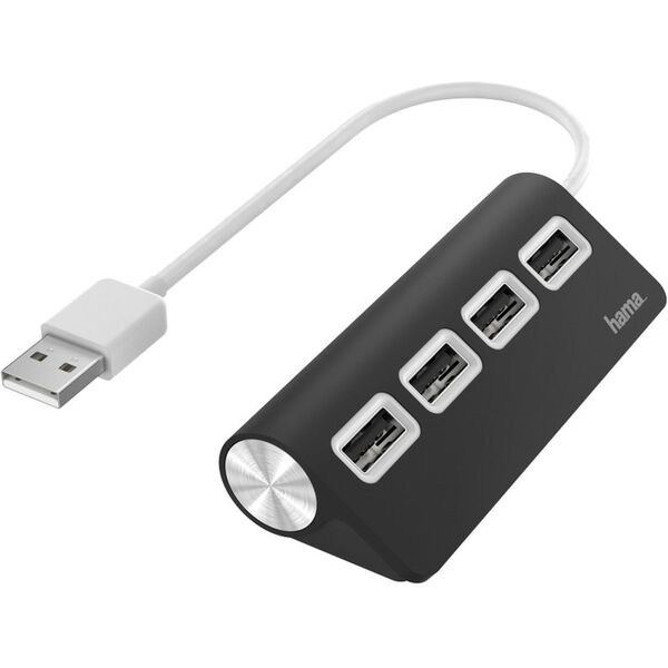 Hama USB-Hub, 4 Ports, USB 2.0, 480 Mbit/s, Schwarz 