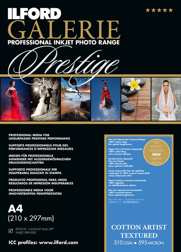 Ilford Druckerpapier GALERIE Prestige Cotton Artist Textured  A3+ 25 Blatt