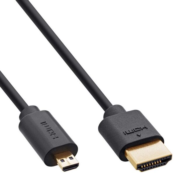Inline Slim Ultra HDMI-Kabel A- auf D- Stecker (Micro) 8K4K, schwarz/gold  2m