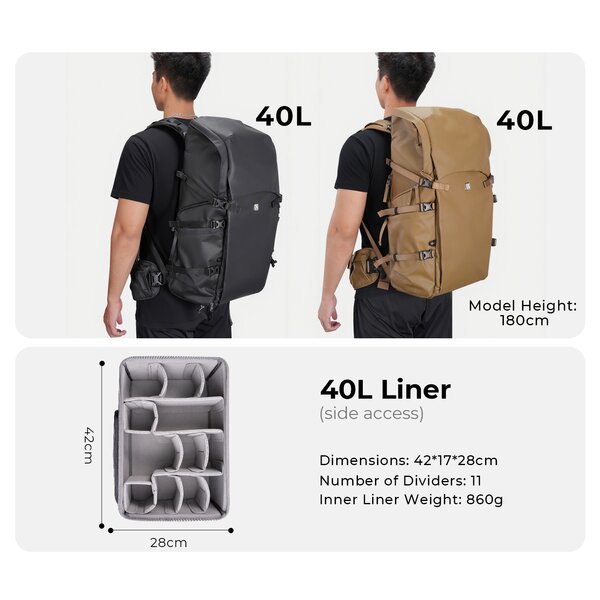 K&F Concept Backpack 40L Foto-Rucksack  Quicksand Gold