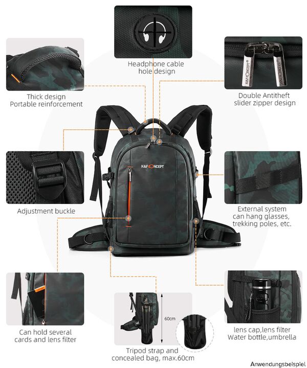 K&F Concept Backpack KF13.119 Large 31x24x46cm - Black/Green 