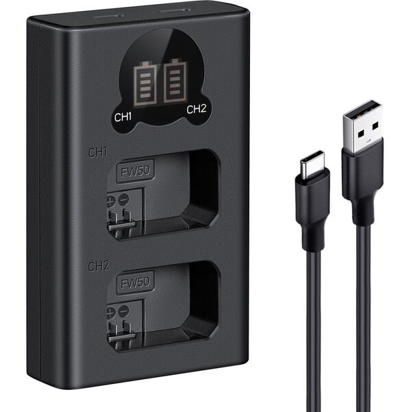 K&F Concept Dual-Akku-Ladegerät  Sony NP-FW50 mit Display