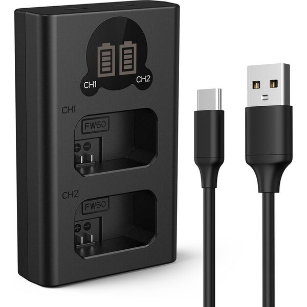 K&F Concept Dual-Akku-Ladegerät  Sony NP-FW50 mit Display