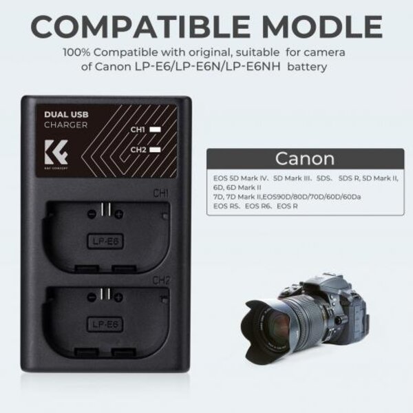 K&F Concept Dual-Akku-Ladegerät  Canon LPE6NH