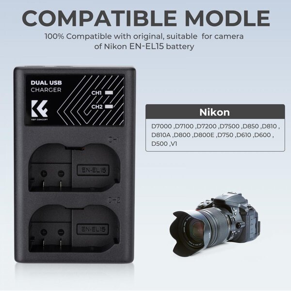 K&F Concept Dual-Akku-Ladegerät  Nikon EN-EL15