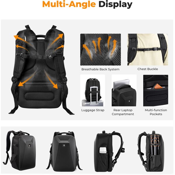 K&F Concept Kamerarucksack mit Hartschale 22L  Schwarz